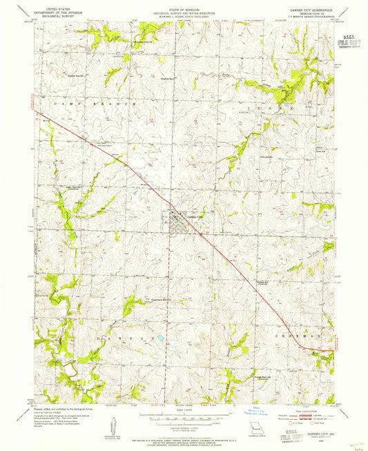 Classic USGS Garden City Missouri 7.5'x7.5' Topo Map Image