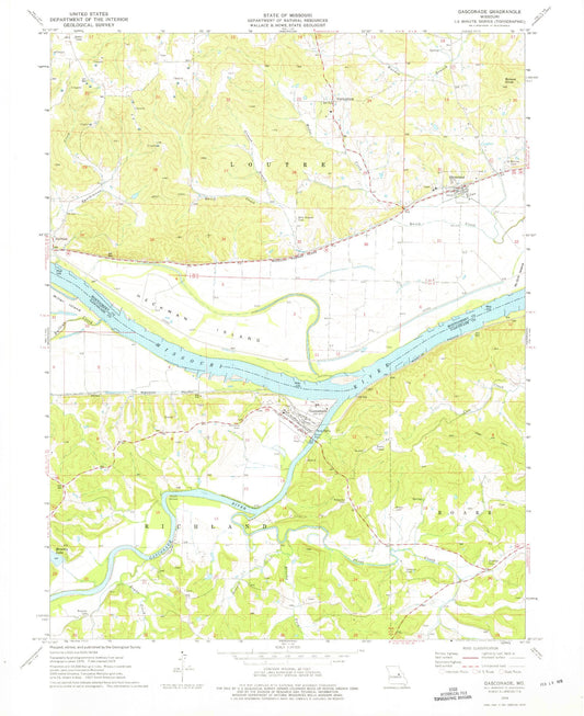 Classic USGS Gasconade Missouri 7.5'x7.5' Topo Map Image