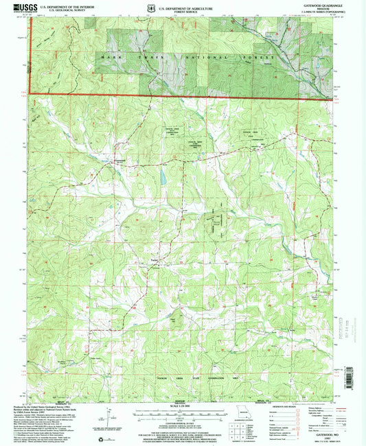 Classic USGS Gatewood Missouri 7.5'x7.5' Topo Map Image