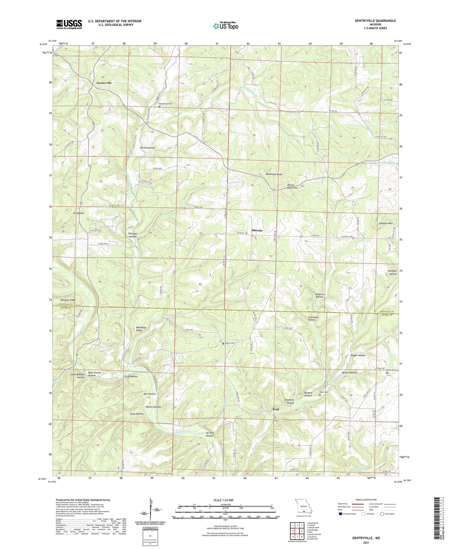 Gentryville Missouri US Topo Map Image