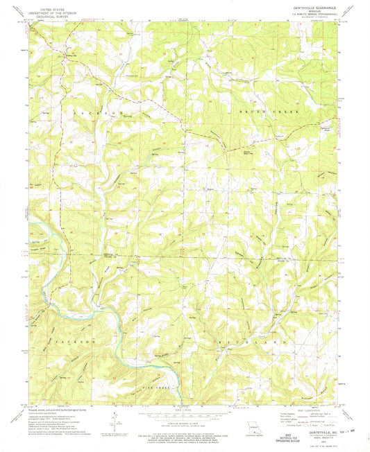 Classic USGS Gentryville Missouri 7.5'x7.5' Topo Map Image