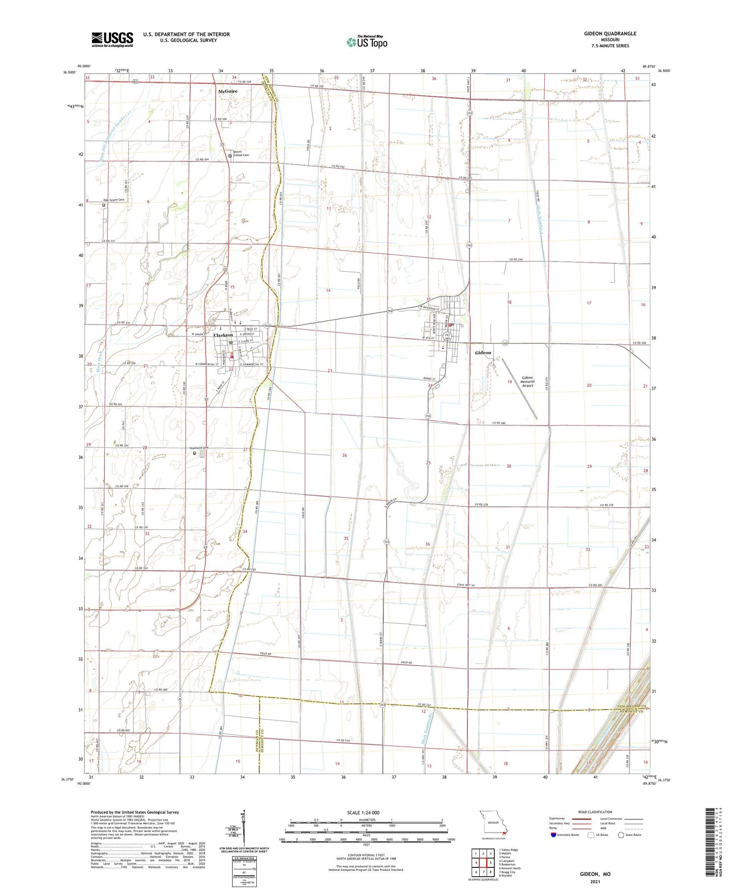 Gideon Missouri US Topo Map Image