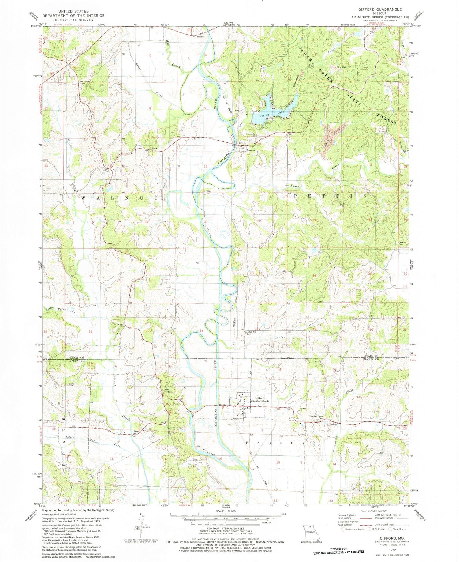 Classic USGS Gifford Missouri 7.5'x7.5' Topo Map Image