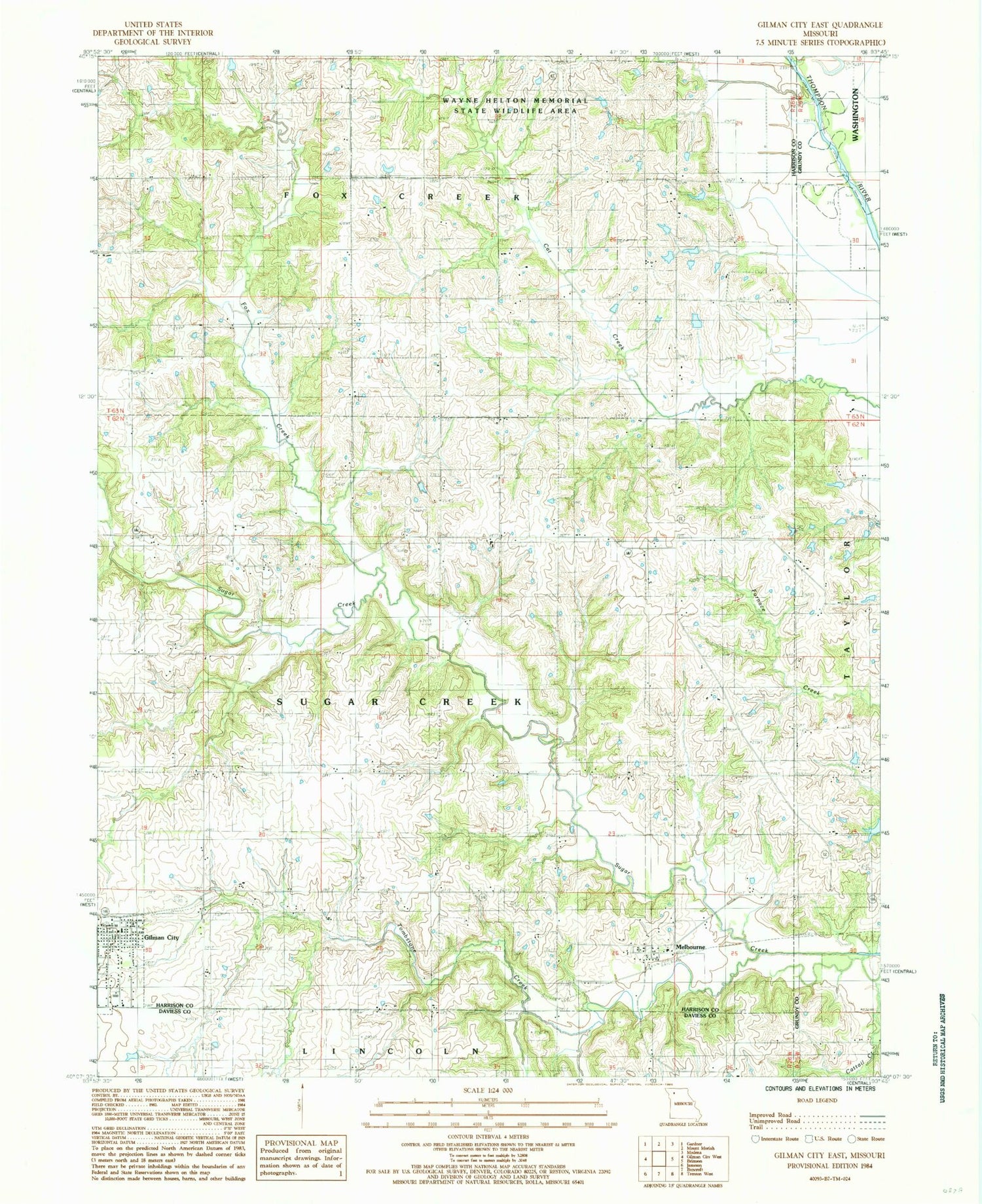 Classic USGS Gilman City East Missouri 7.5'x7.5' Topo Map Image