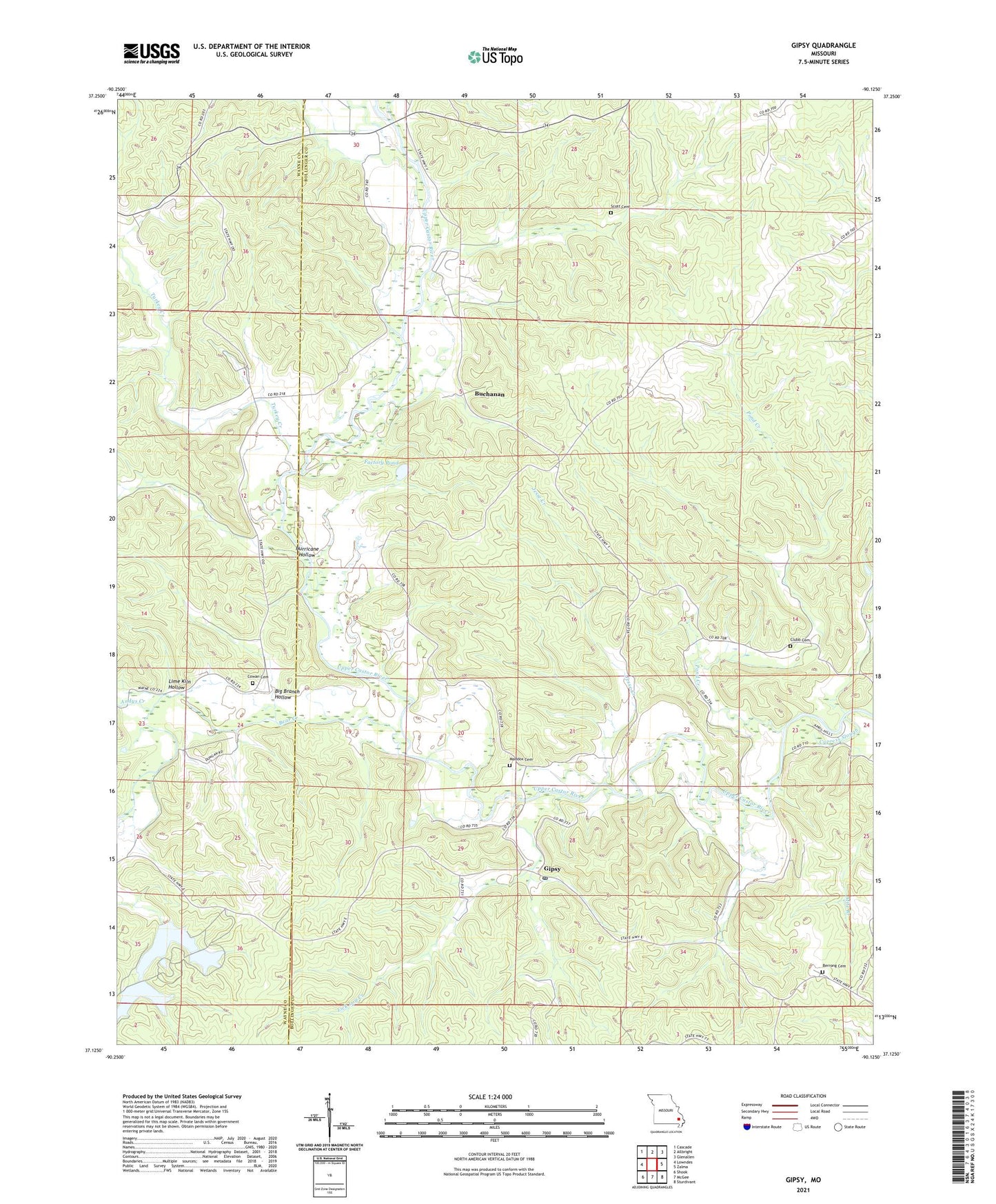 Gipsy Missouri US Topo Map Image