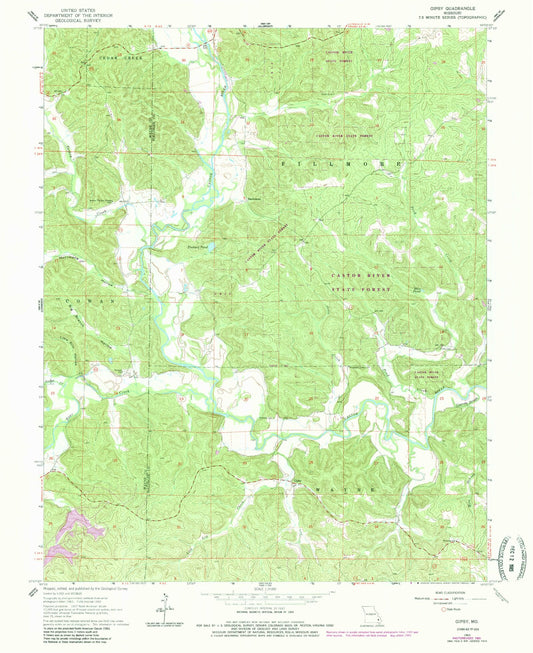 Classic USGS Gipsy Missouri 7.5'x7.5' Topo Map Image