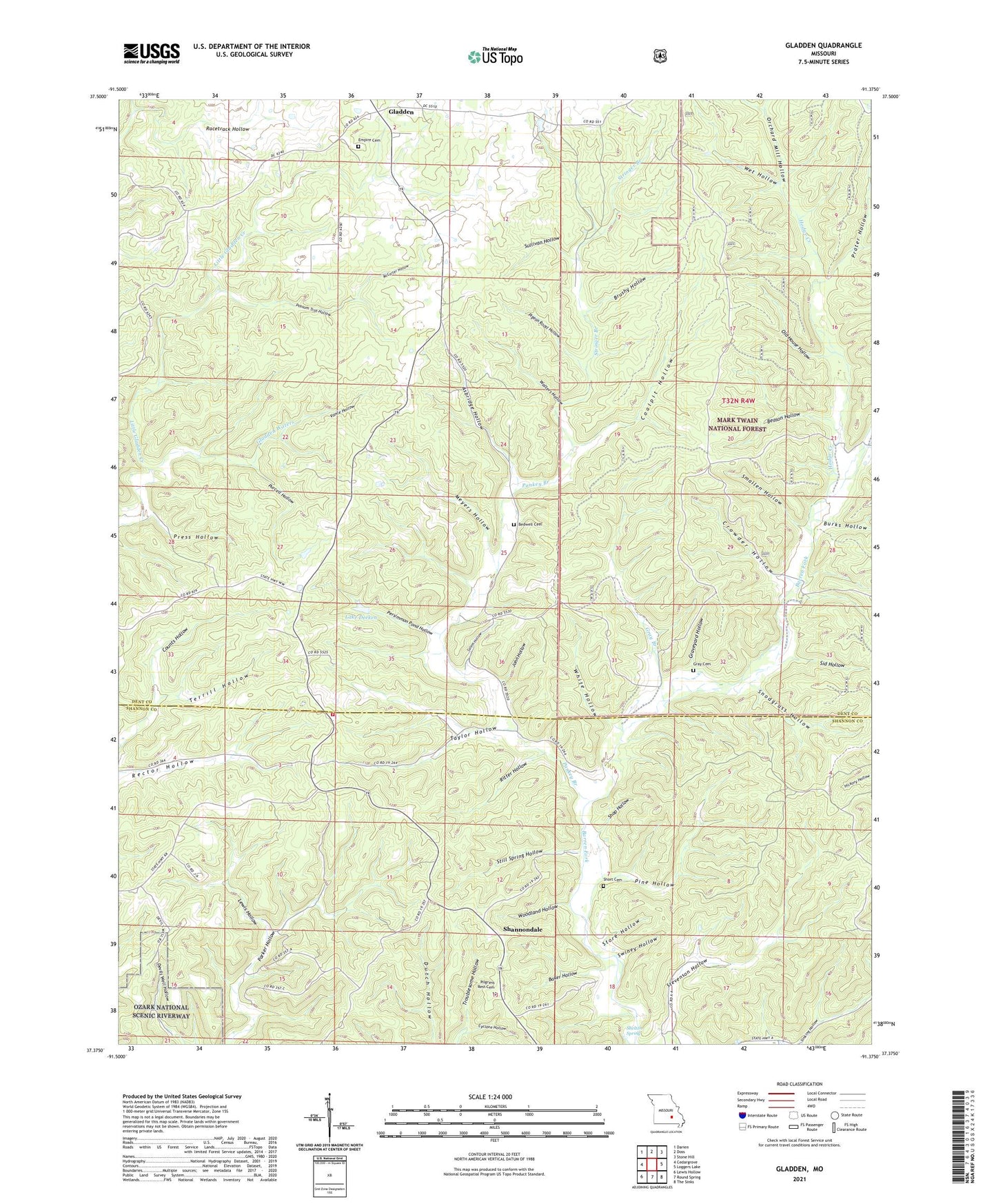 Gladden Missouri US Topo Map Image