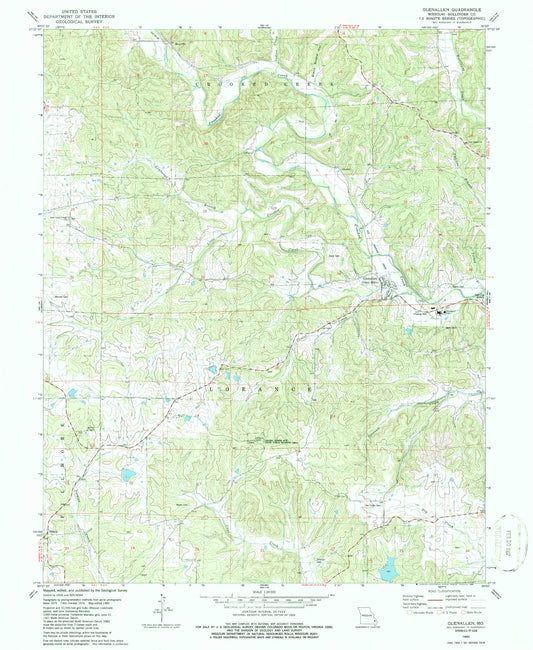 Classic USGS Glenallen Missouri 7.5'x7.5' Topo Map Image