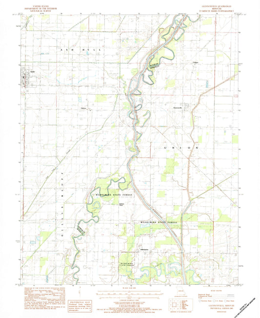 Classic USGS Glennonville Missouri 7.5'x7.5' Topo Map Image