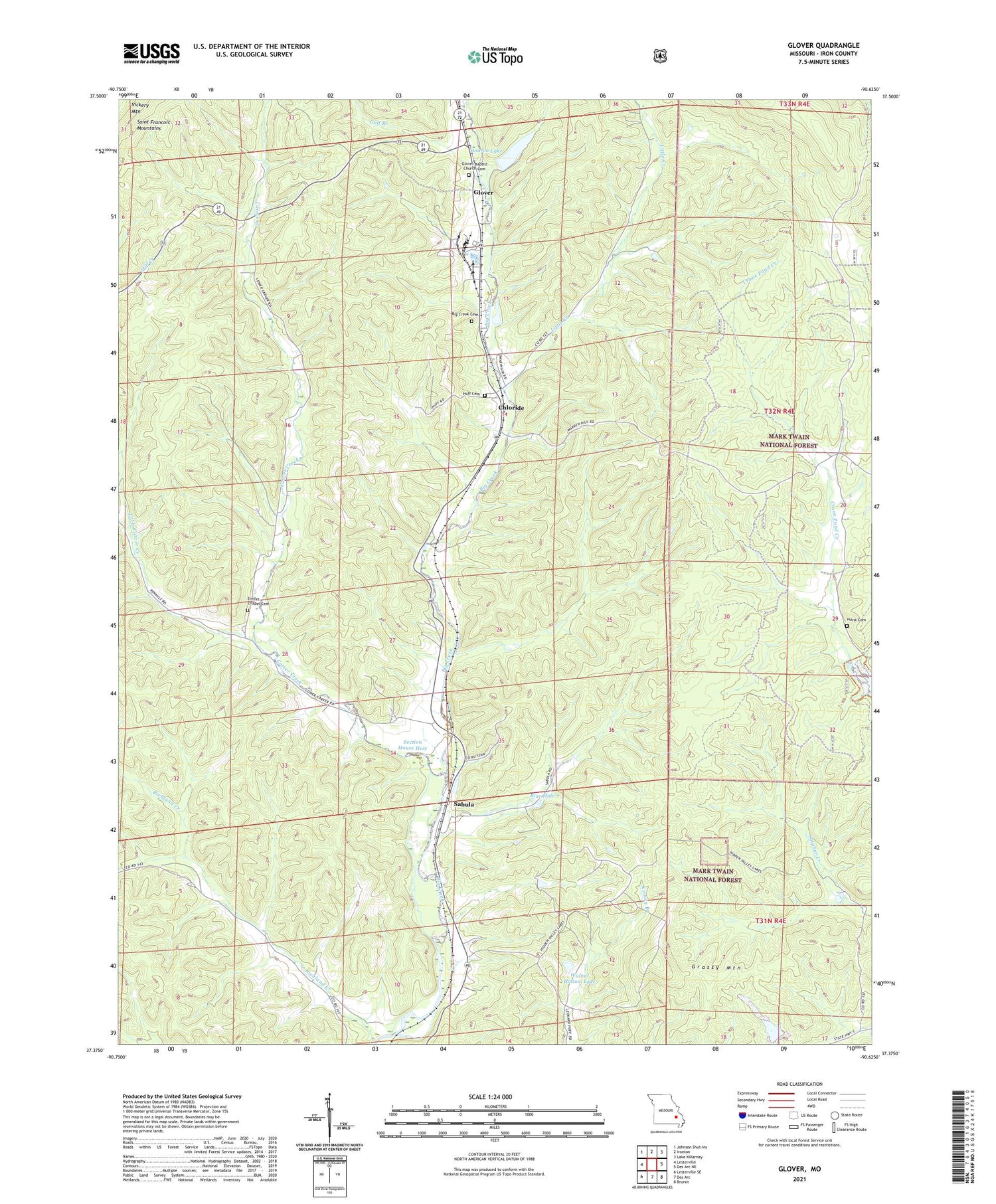 Glover Missouri US Topo Map Image