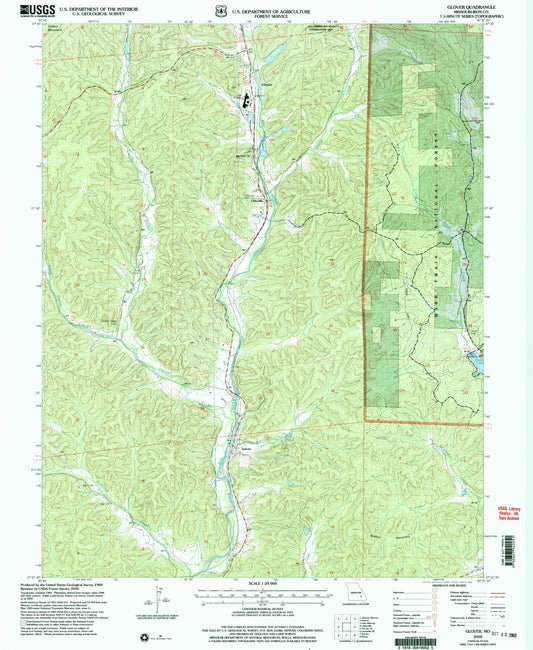 Classic USGS Glover Missouri 7.5'x7.5' Topo Map Image