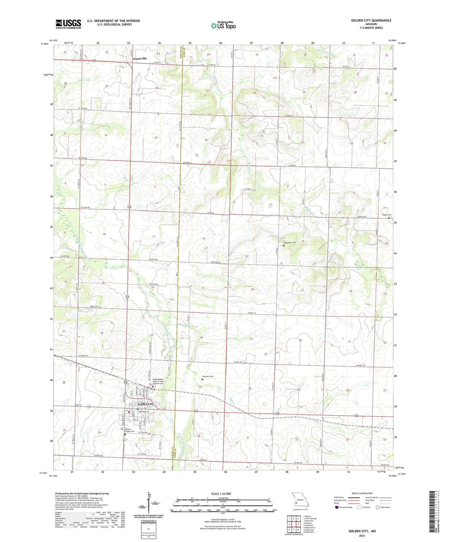 Golden City Missouri US Topo Map Image
