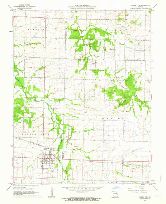 Classic USGS Golden City Missouri 7.5'x7.5' Topo Map Image
