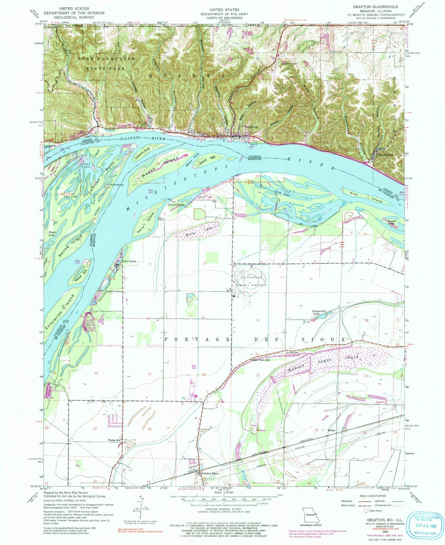 Classic USGS Grafton Illinois 7.5'x7.5' Topo Map Image