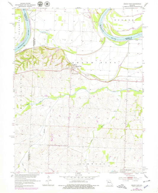 Classic USGS Grand Pass Missouri 7.5'x7.5' Topo Map Image