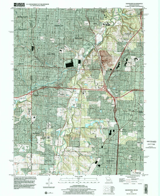 Classic USGS Grandview Missouri 7.5'x7.5' Topo Map Image