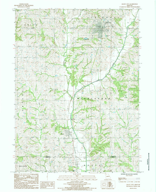 Classic USGS Grant City Missouri 7.5'x7.5' Topo Map Image