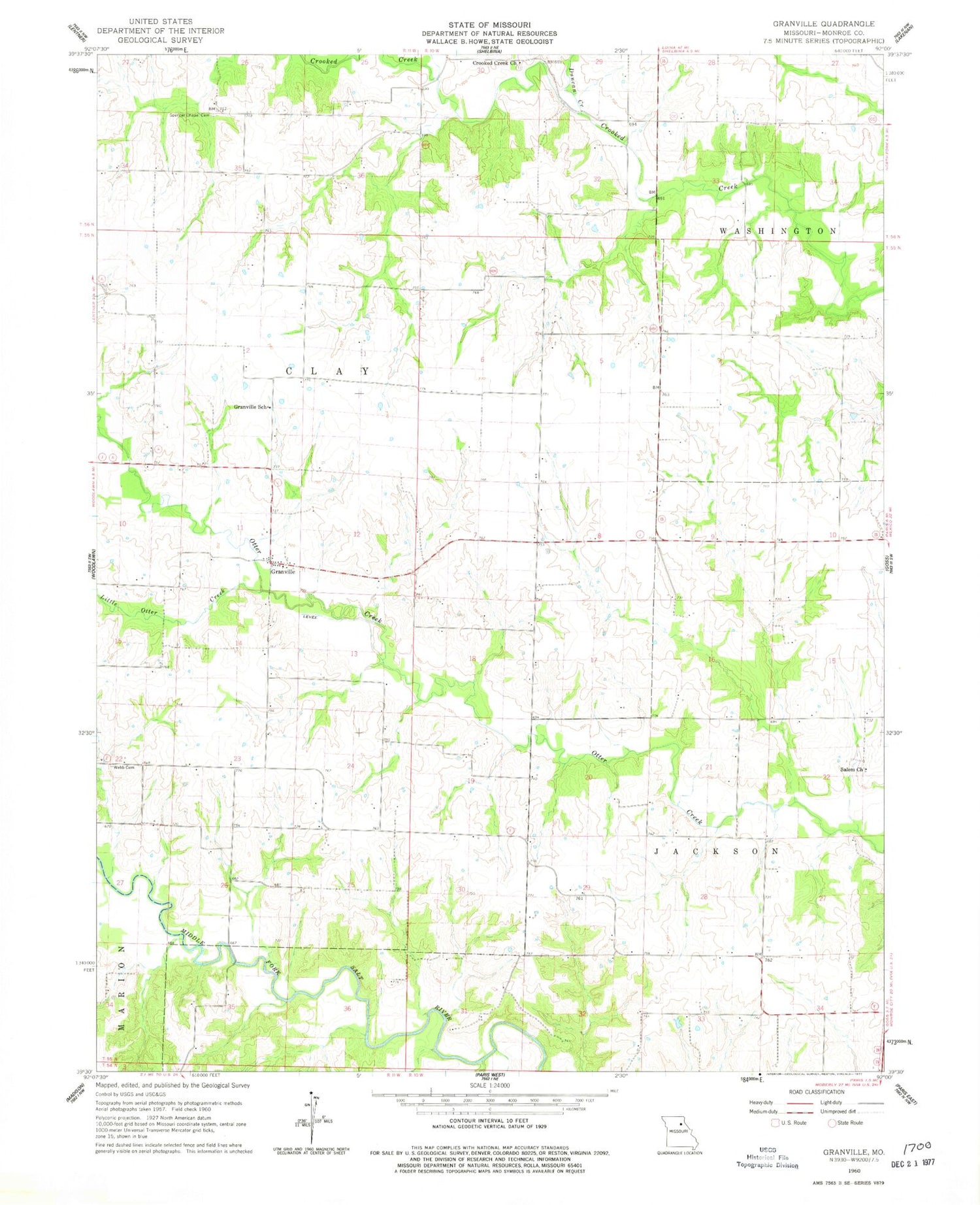 Classic USGS Granville Missouri 7.5'x7.5' Topo Map Image