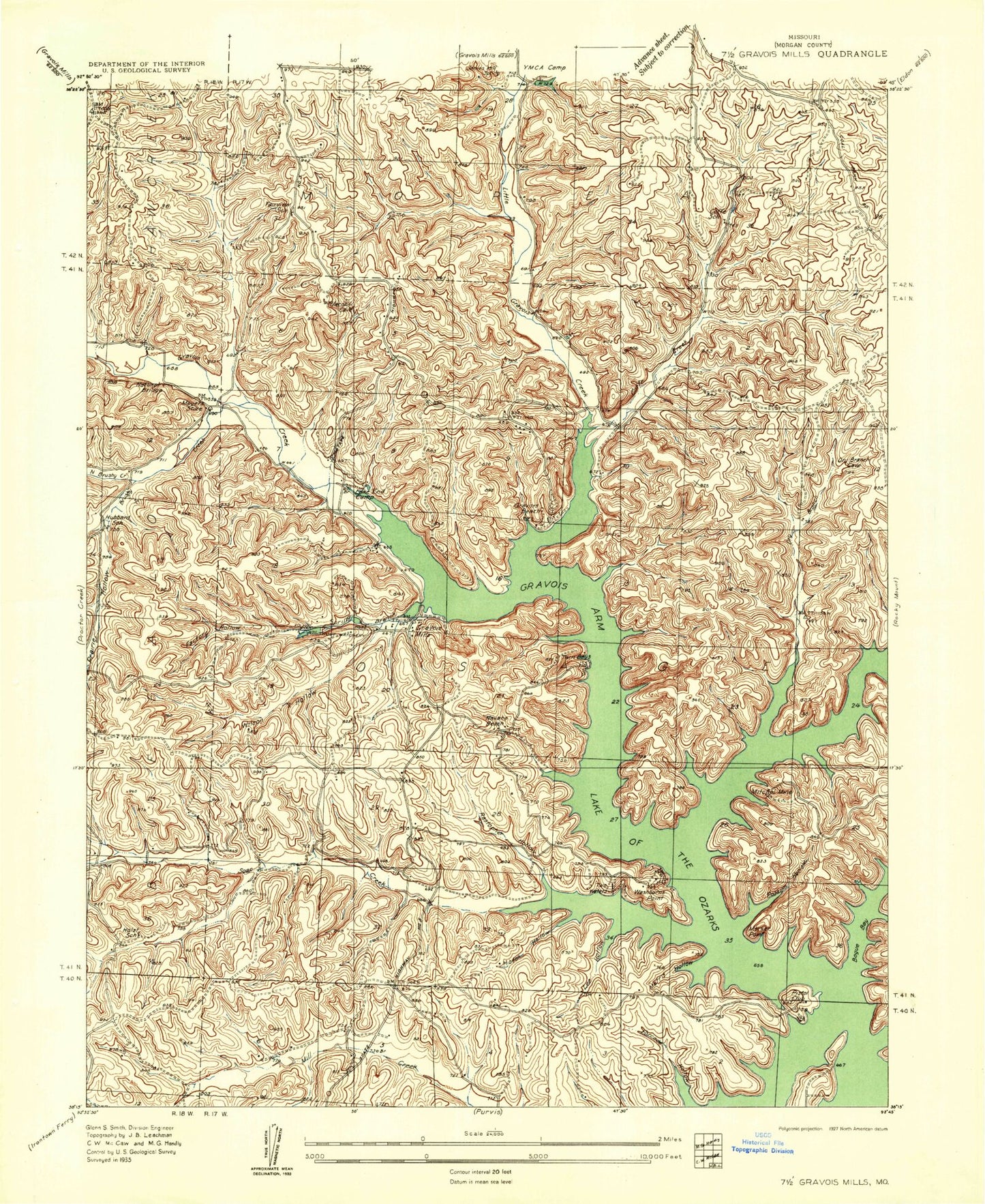 Classic USGS Gravois Mills Missouri 7.5'x7.5' Topo Map Image