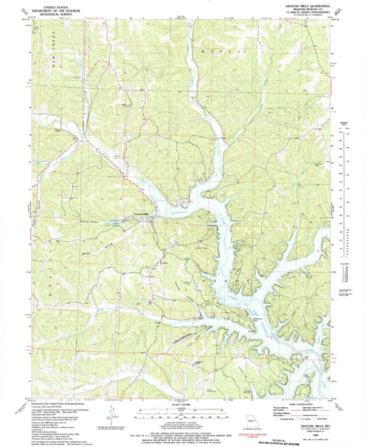 Classic USGS Gravois Mills Missouri 7.5'x7.5' Topo Map Image