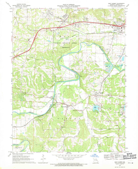 Classic USGS Gray Summit Missouri 7.5'x7.5' Topo Map Image