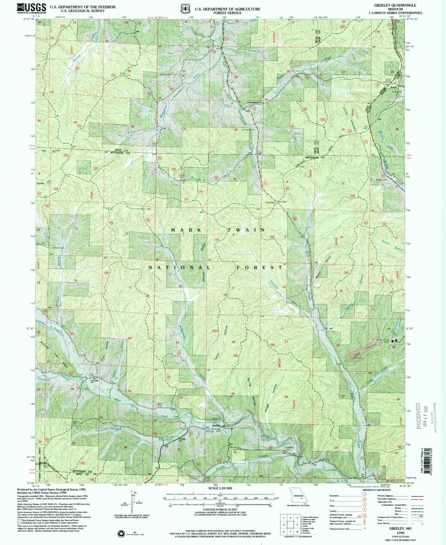 Classic USGS Greeley Missouri 7.5'x7.5' Topo Map Image