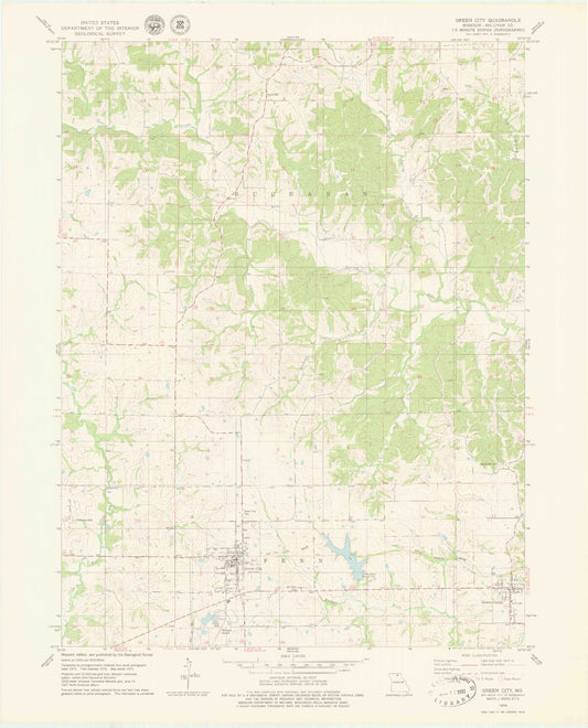 Classic USGS Green City Missouri 7.5'x7.5' Topo Map Image