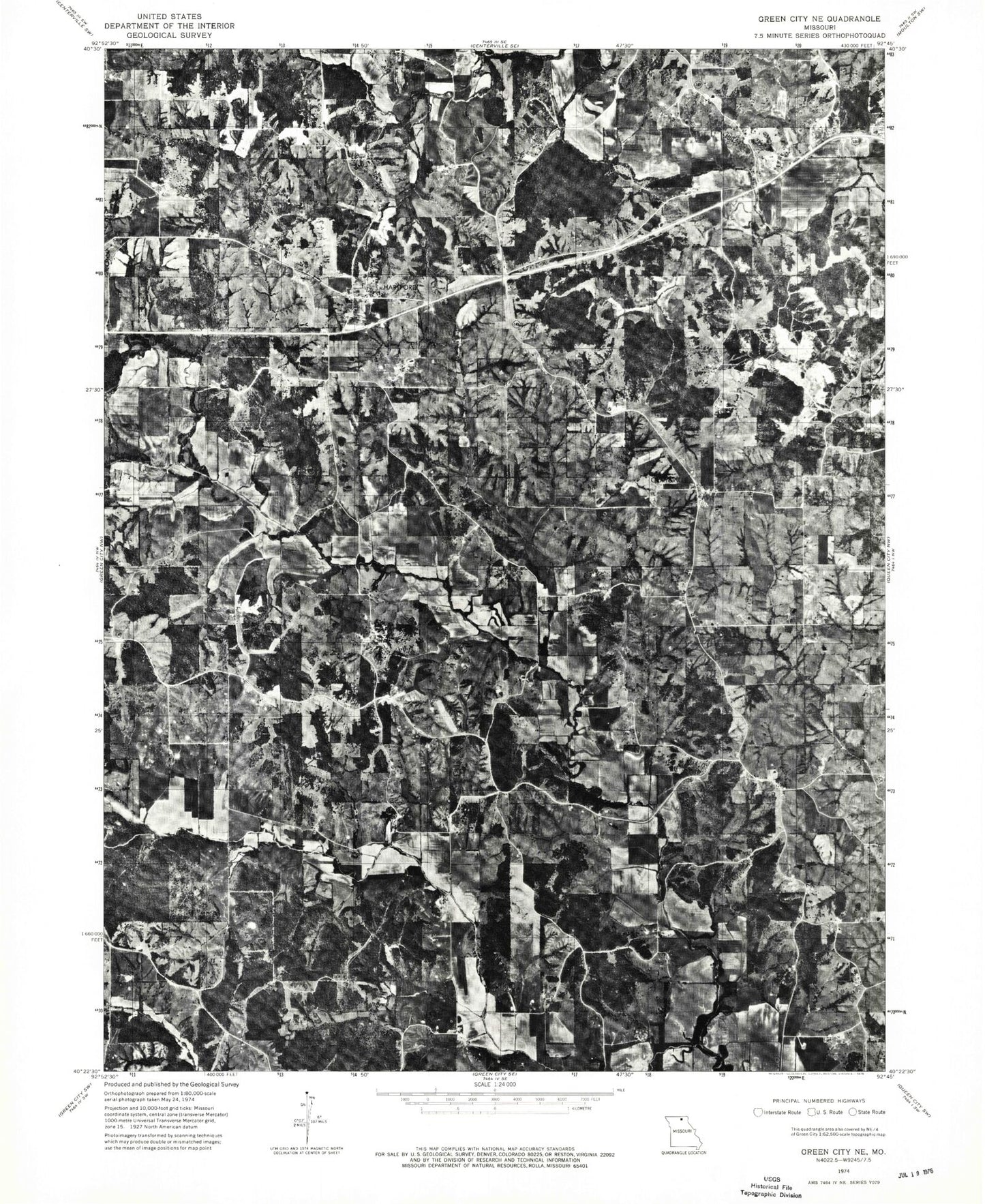 Classic USGS Graysville Missouri 7.5'x7.5' Topo Map Image