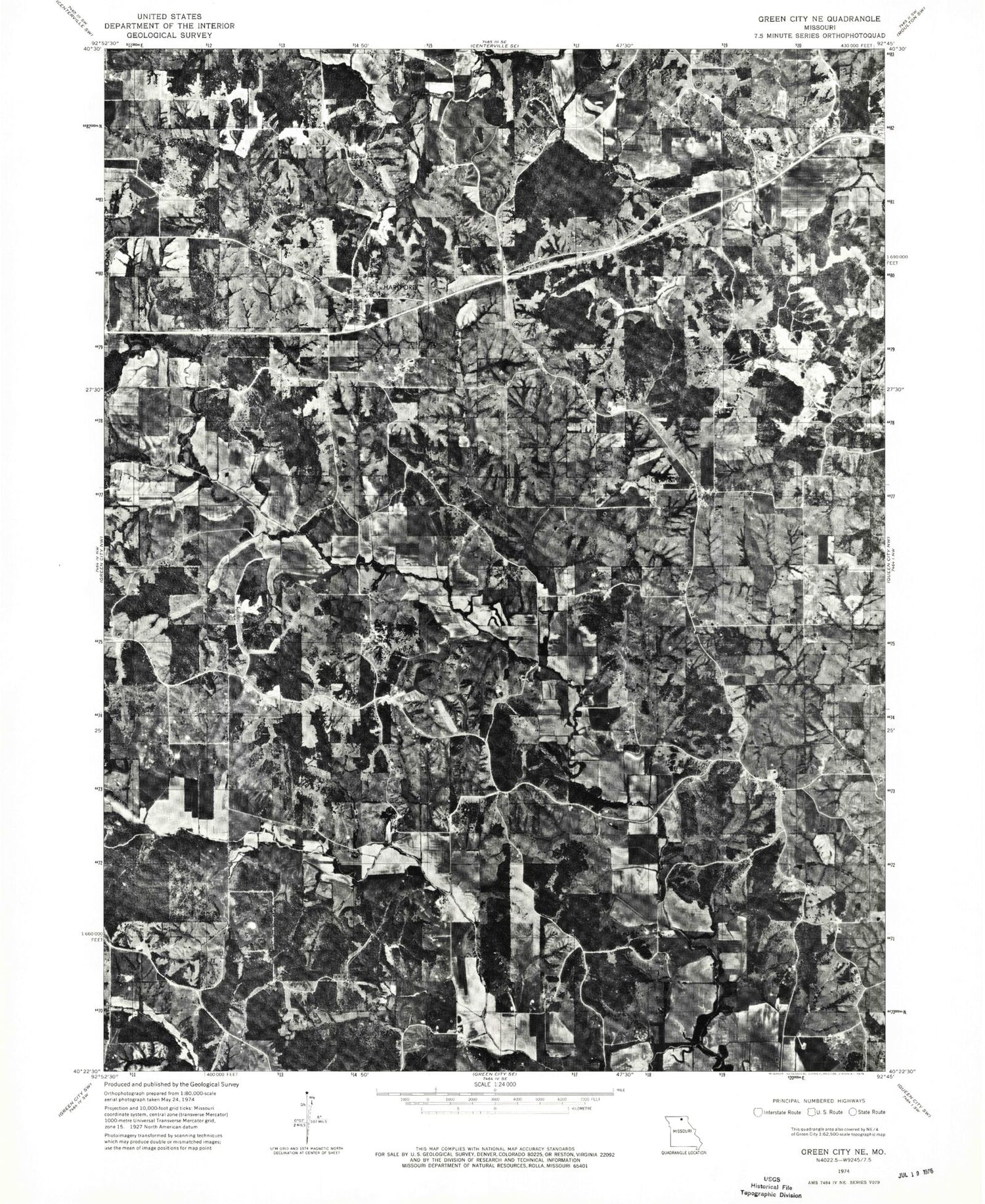Classic USGS Graysville Missouri 7.5'x7.5' Topo Map Image