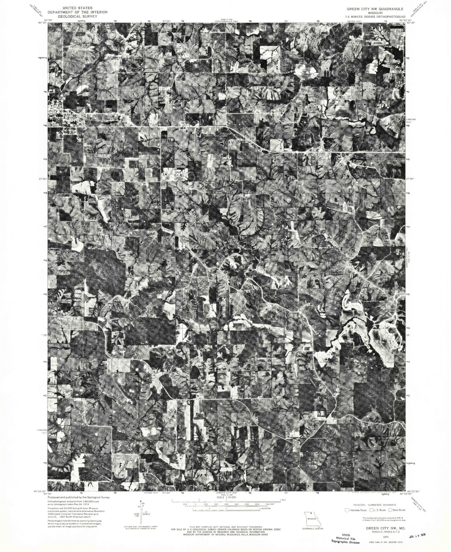 Classic USGS Unionville East Missouri 7.5'x7.5' Topo Map Image