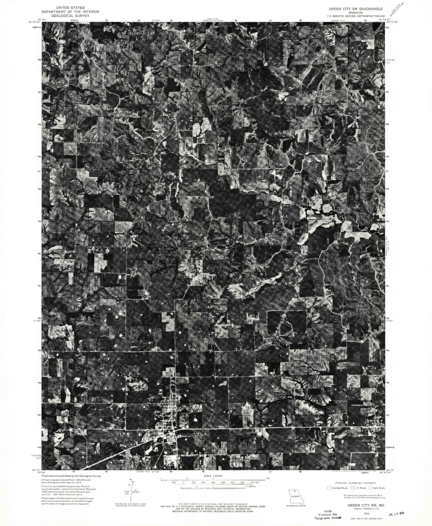 Classic USGS Green City Missouri 7.5'x7.5' Topo Map Image