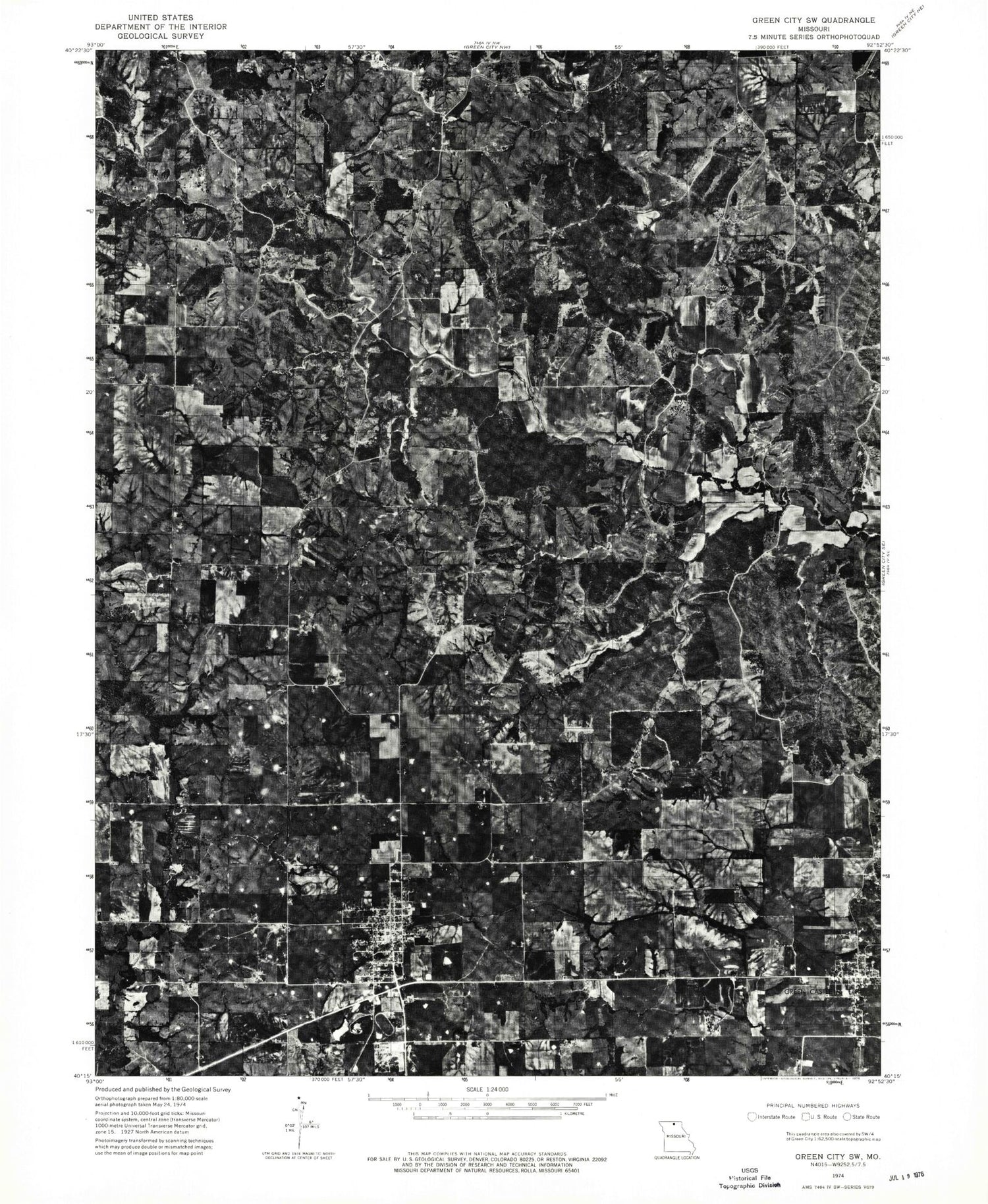 Classic USGS Green City Missouri 7.5'x7.5' Topo Map Image