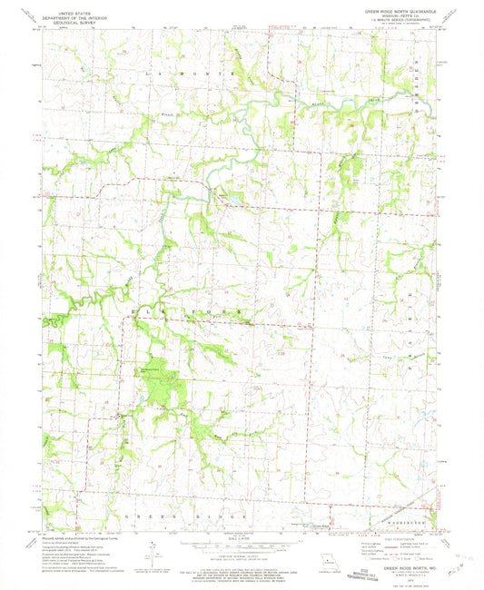 Classic USGS Green Ridge North Missouri 7.5'x7.5' Topo Map Image