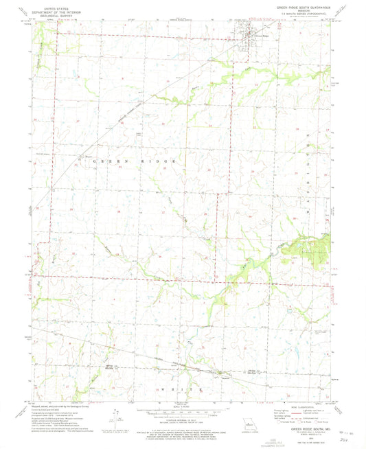 Classic USGS Green Ridge South Missouri 7.5'x7.5' Topo Map Image
