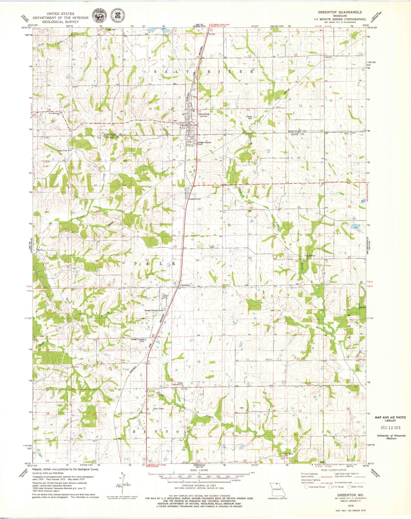 Classic USGS Greentop Missouri 7.5'x7.5' Topo Map MyTopo Map Store
