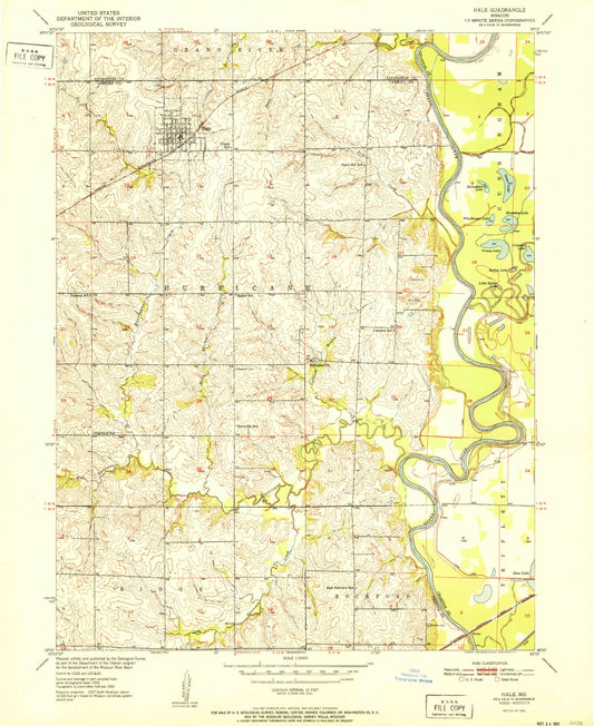 Classic USGS Hale Missouri 7.5'x7.5' Topo Map Image