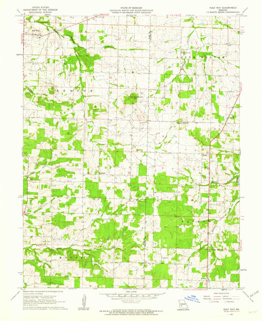 Classic USGS Halfway Missouri 7.5'x7.5' Topo Map Image