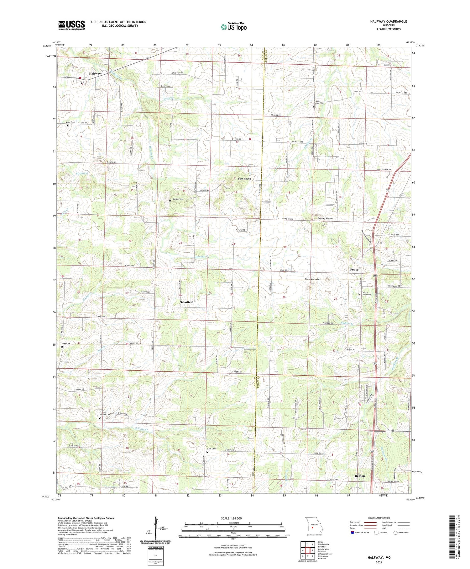 Halfway Missouri US Topo Map Image