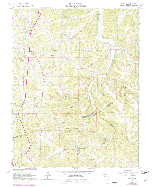 Classic USGS Halifax Missouri 7.5'x7.5' Topo Map Image