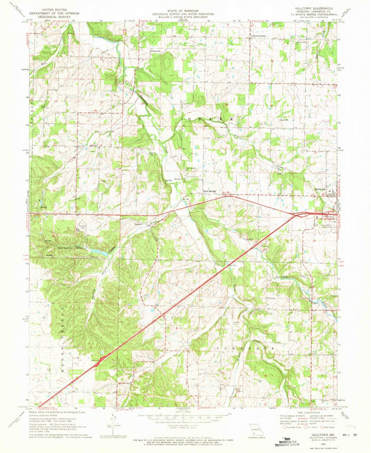 Classic USGS Halltown Missouri 7.5'x7.5' Topo Map Image