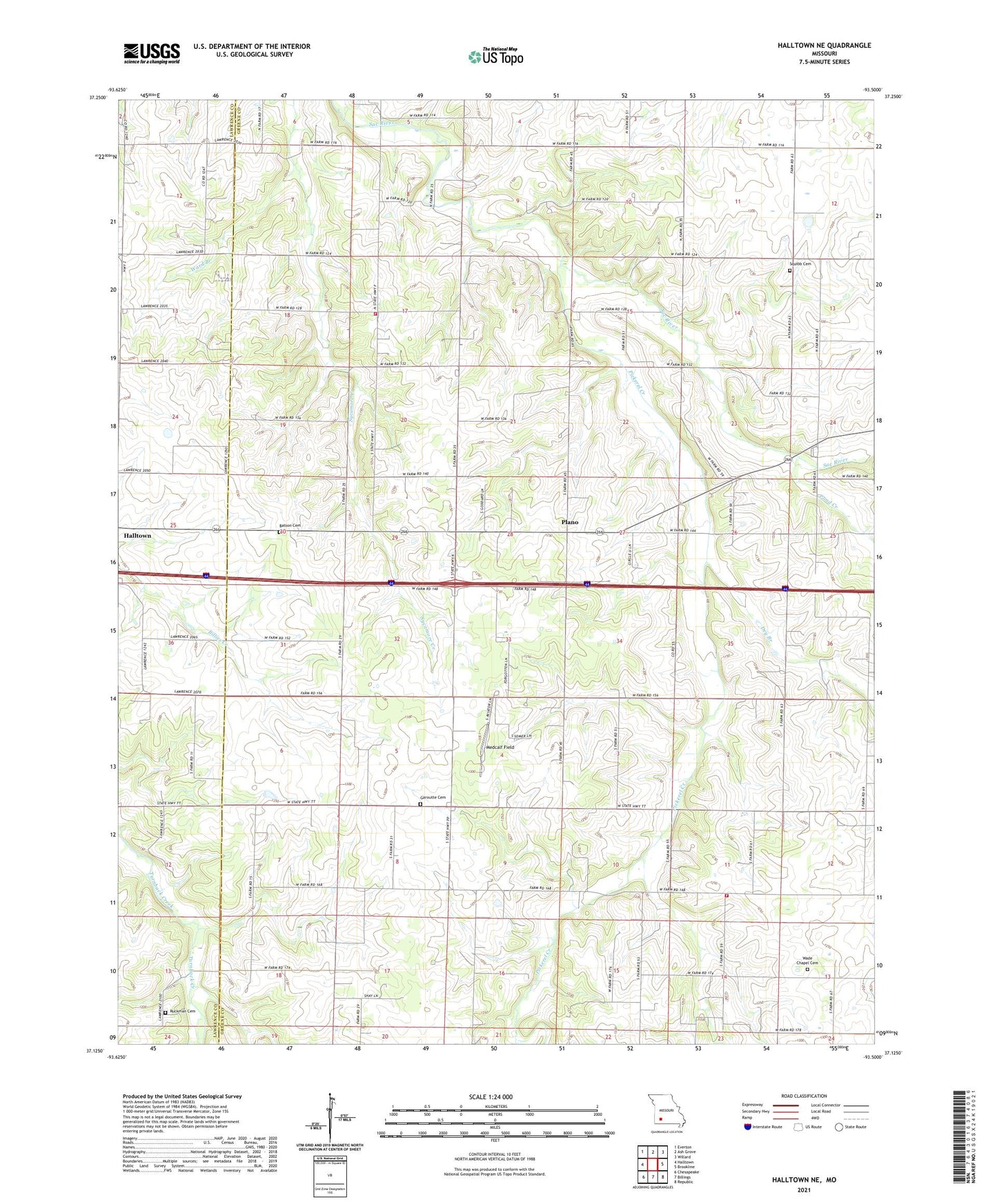 Halltown NE Missouri US Topo Map Image