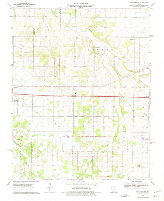 Classic USGS Halltown NE Missouri 7.5'x7.5' Topo Map Image