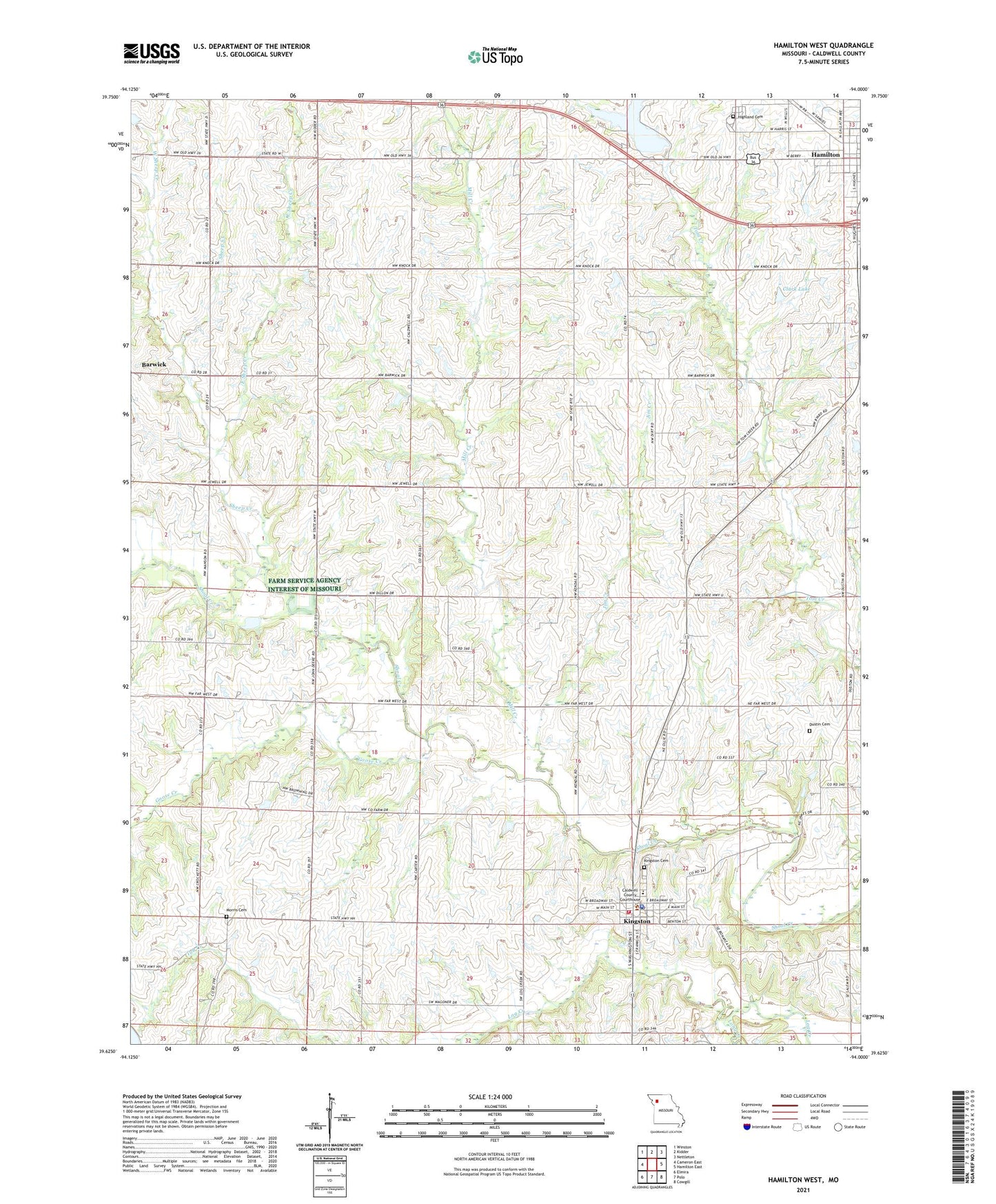 Hamilton West Missouri US Topo Map Image