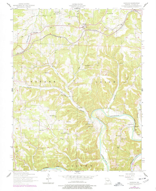 Classic USGS Hancock Missouri 7.5'x7.5' Topo Map Image