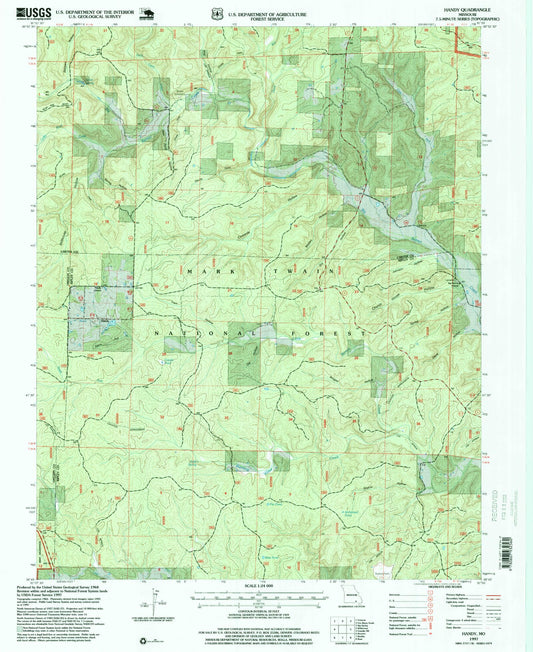 Classic USGS Handy Missouri 7.5'x7.5' Topo Map Image