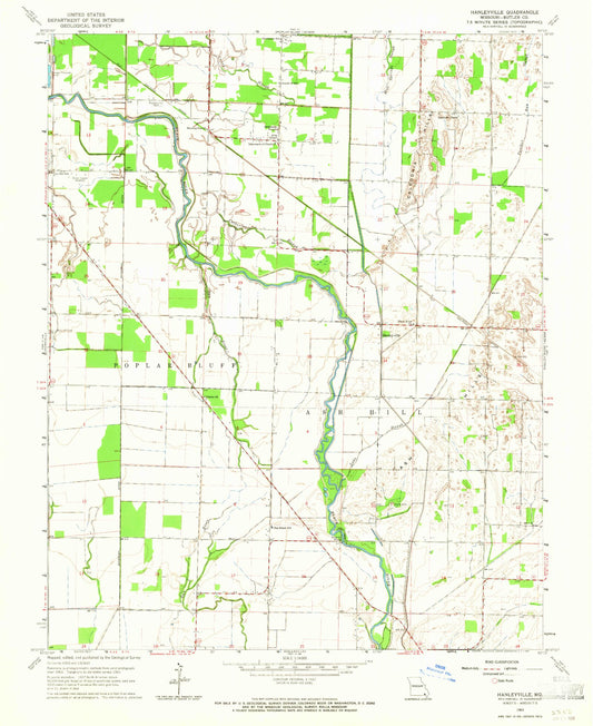 Classic USGS Hanleyville Missouri 7.5'x7.5' Topo Map Image
