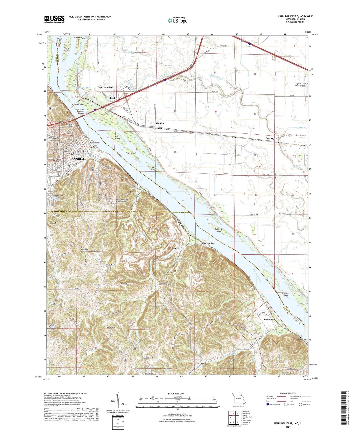 Hannibal East Missouri US Topo Map Image