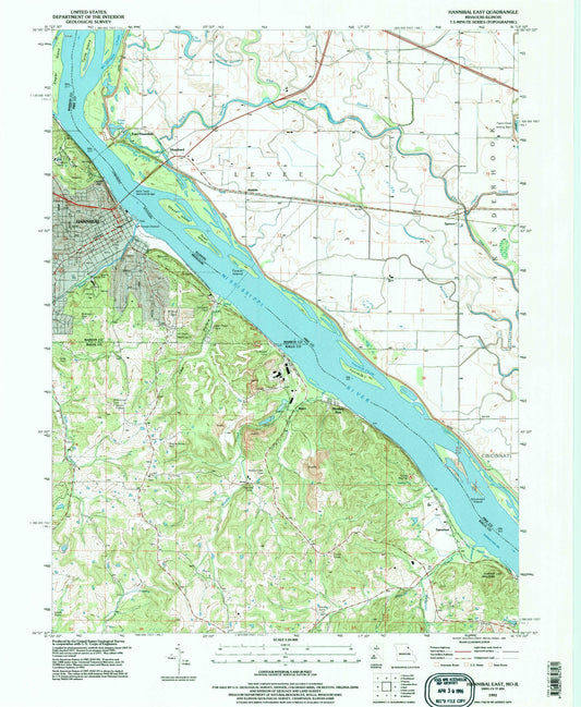 Classic USGS Hannibal East Missouri 7.5'x7.5' Topo Map Image