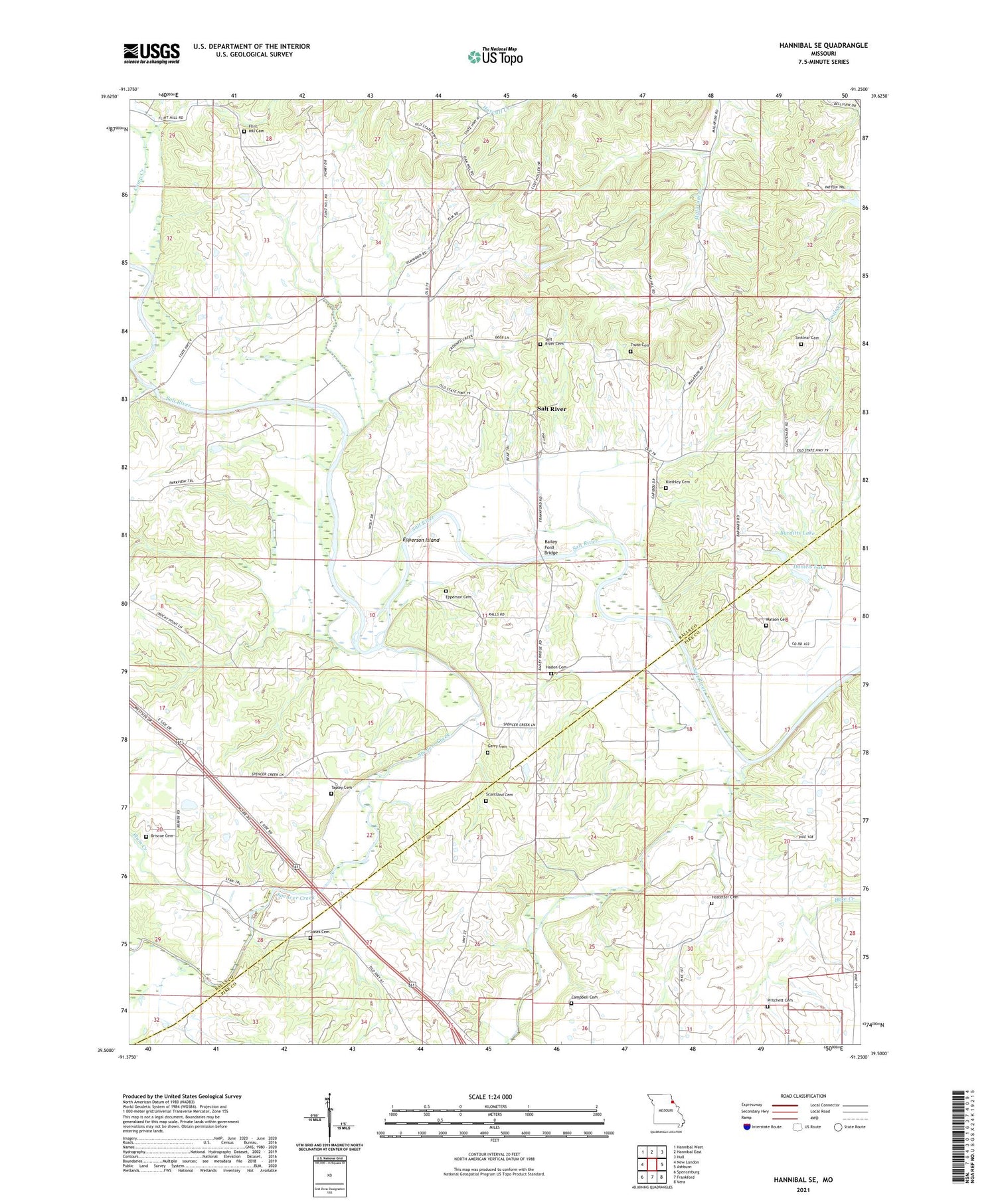 Hannibal SE Missouri US Topo Map Image