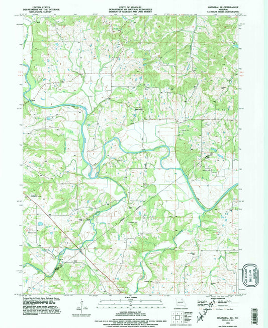 Classic USGS Hannibal SE Missouri 7.5'x7.5' Topo Map Image